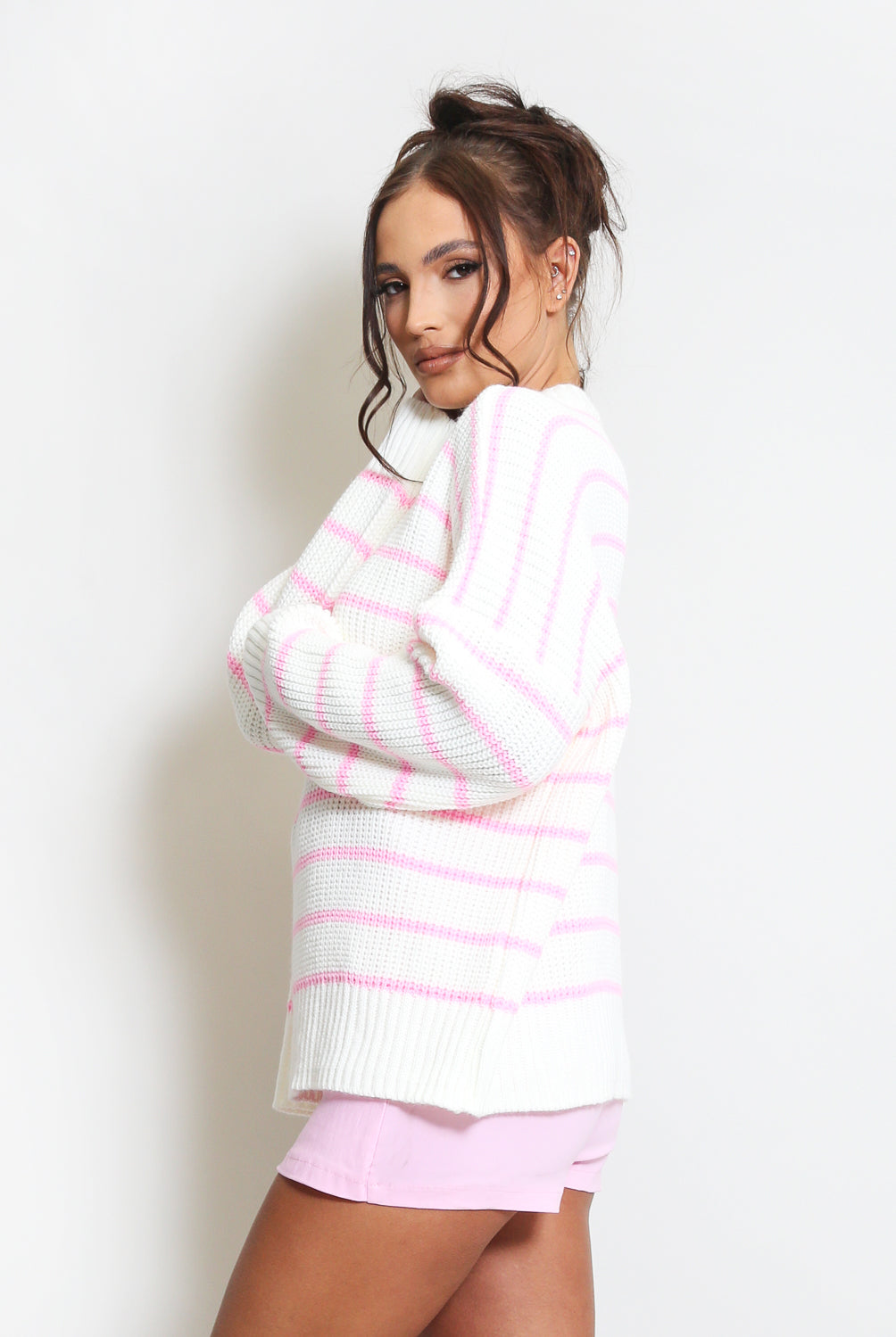 Stripe Knit Jumper in Cream & Pink