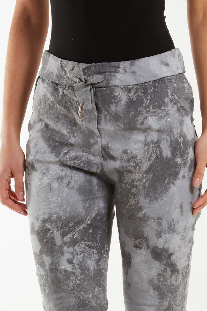 Crushed Glitter Tye Dye Magic Trousers in Grey