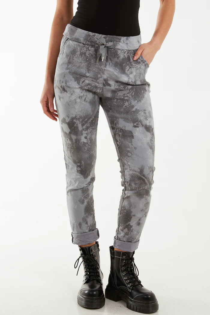 Crushed Glitter Tye Dye Magic Trousers in Grey