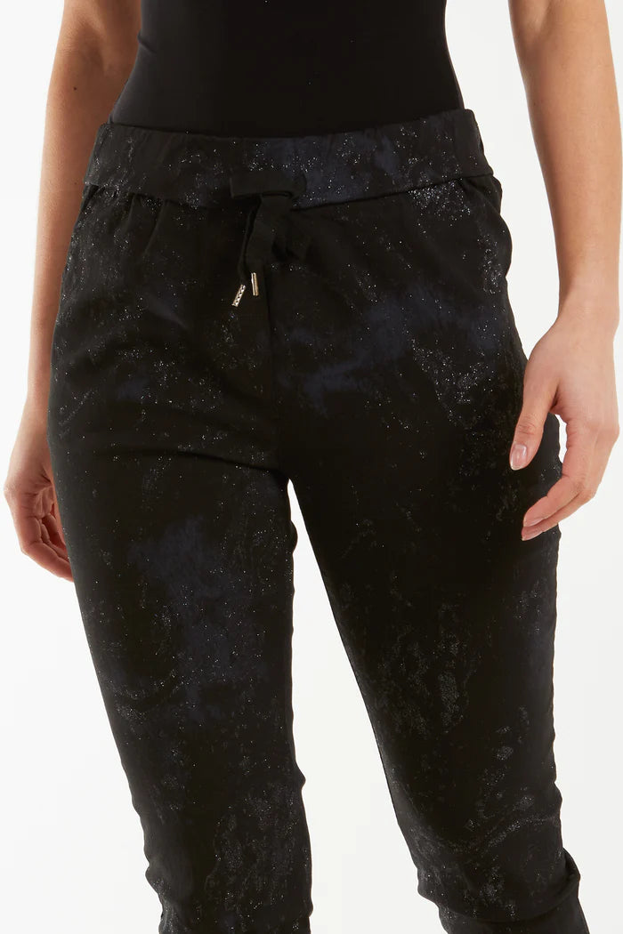 Crushed Glitter Tye Dye Magic Trousers in Black