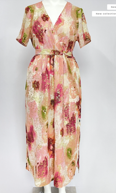 Lily Long Dress in Beige & Multicolours