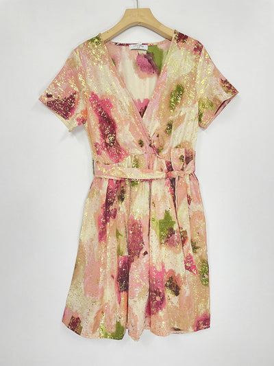 Lily Short Dress in Beige & Multicolours