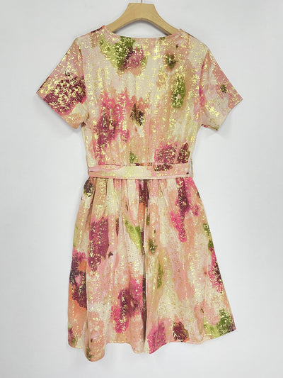Lily Short Dress in Beige & Multicolours
