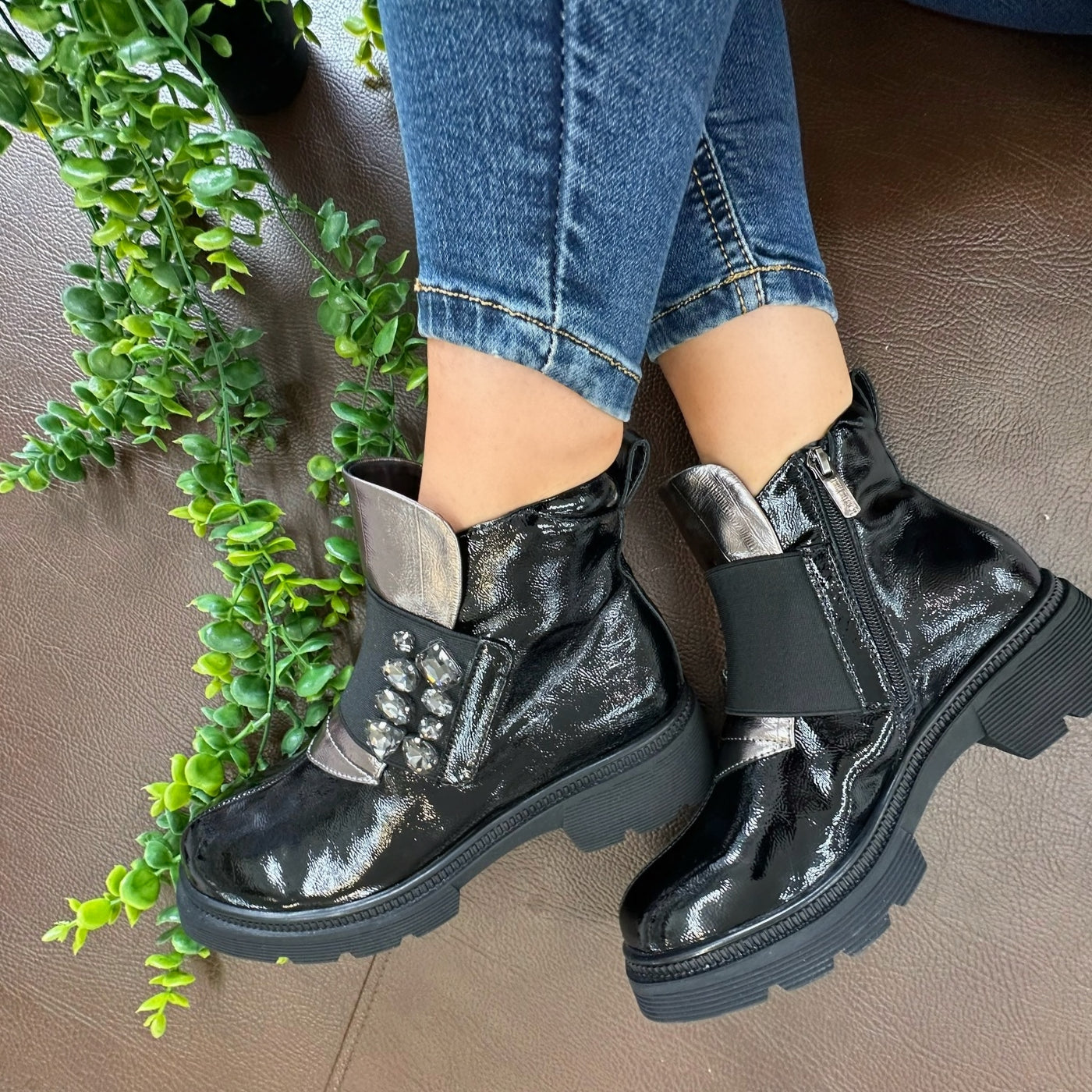 Loretta Vitale – Napoli Jewel Boot in Glossy Gun Black