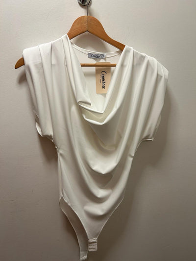Padded Sleeve Drape Bodysuit in White