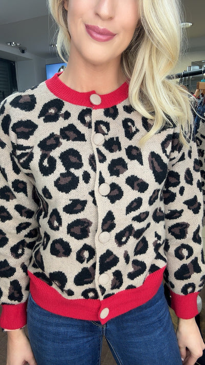 Adi Cardigan in Leopard with Red Trim