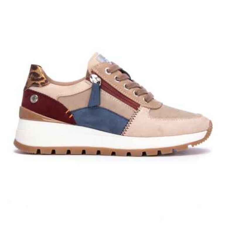 Refresh – Trainers in Neutral Beige, Deep Wine & Rich Navy with Animal Print Heel Detail 173243