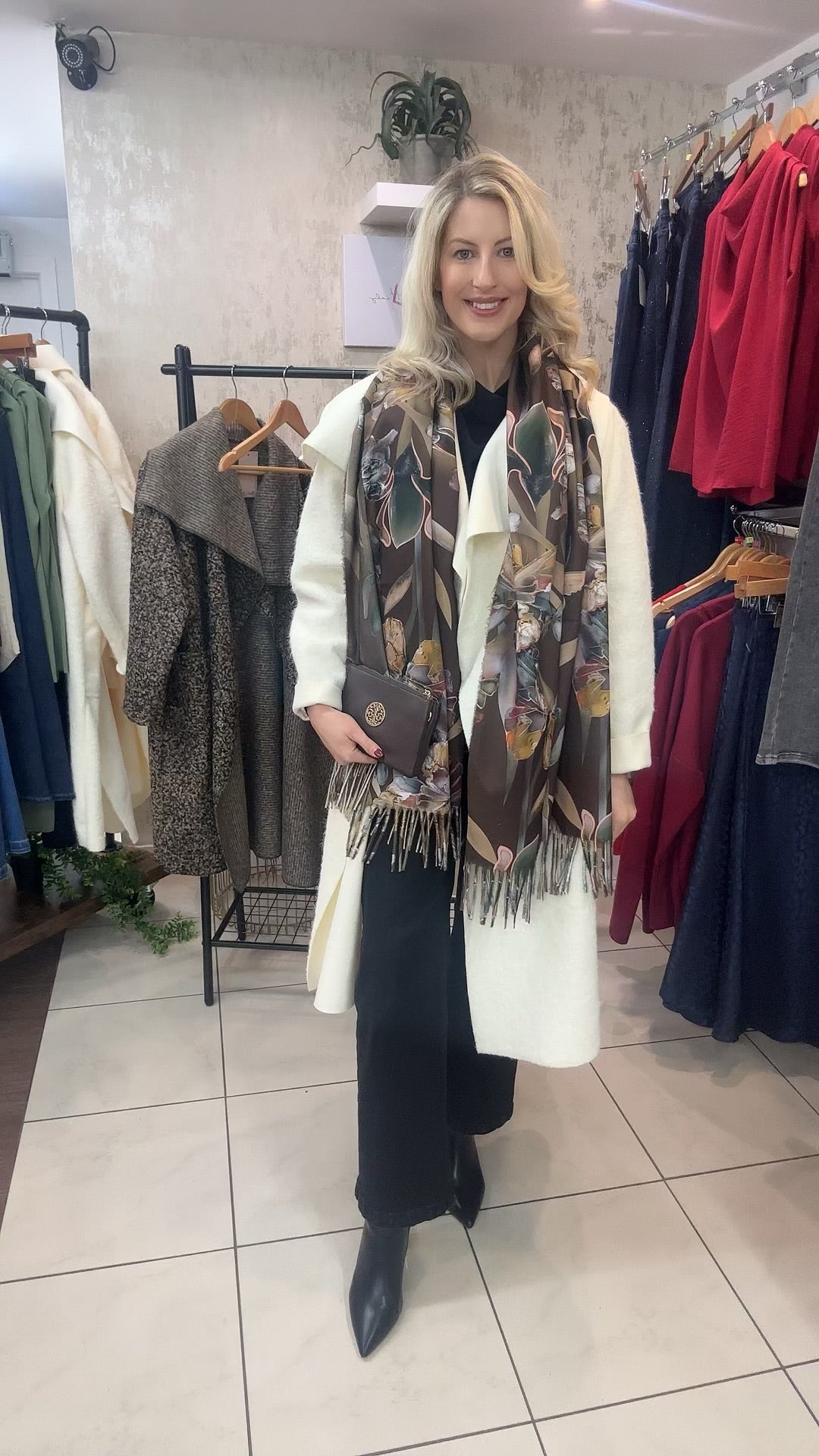 The Livia Butterfly Reversible Print Scarf in Chocolate