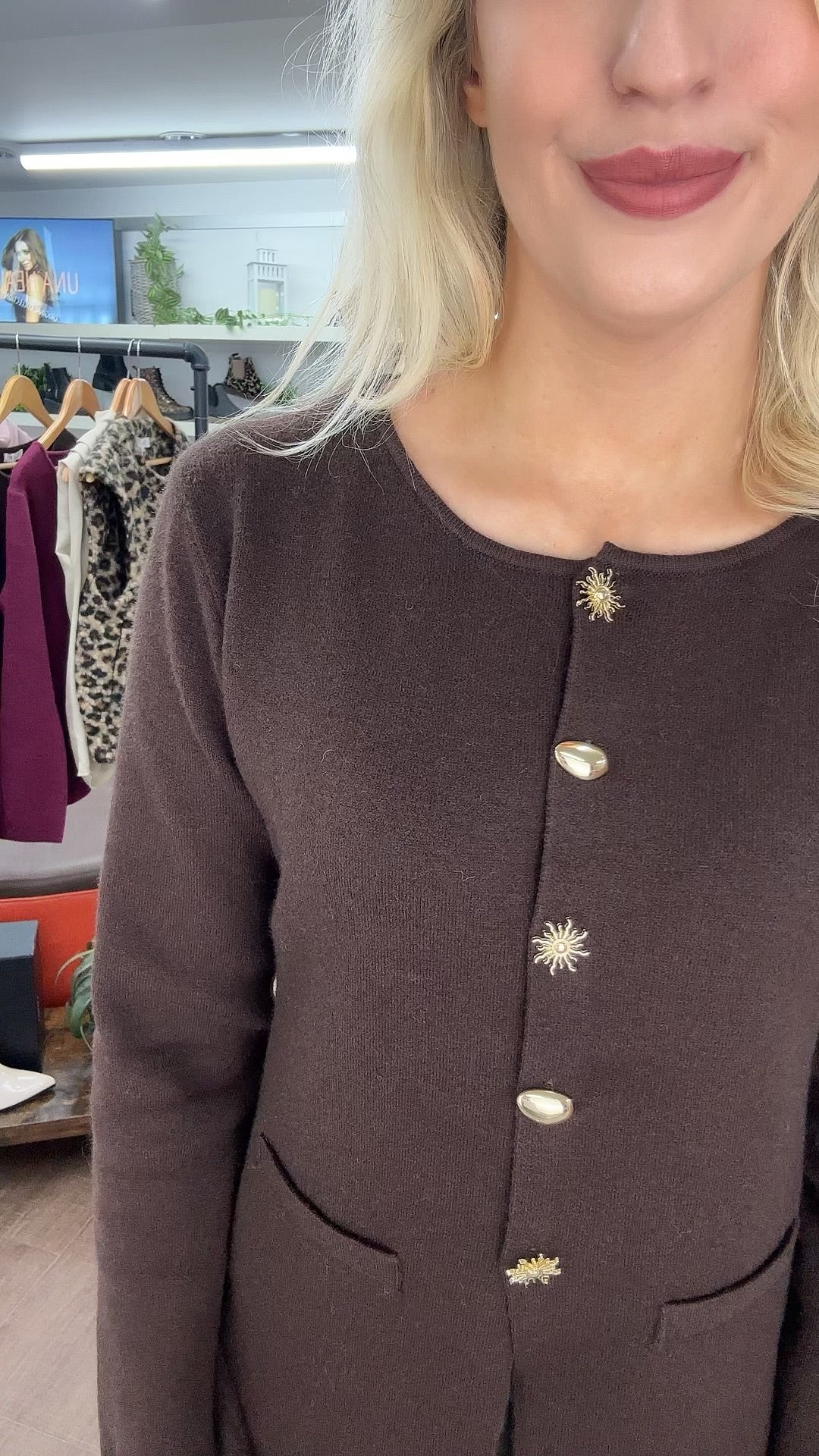 Beatrix Bouclé Cardigan in Coffee