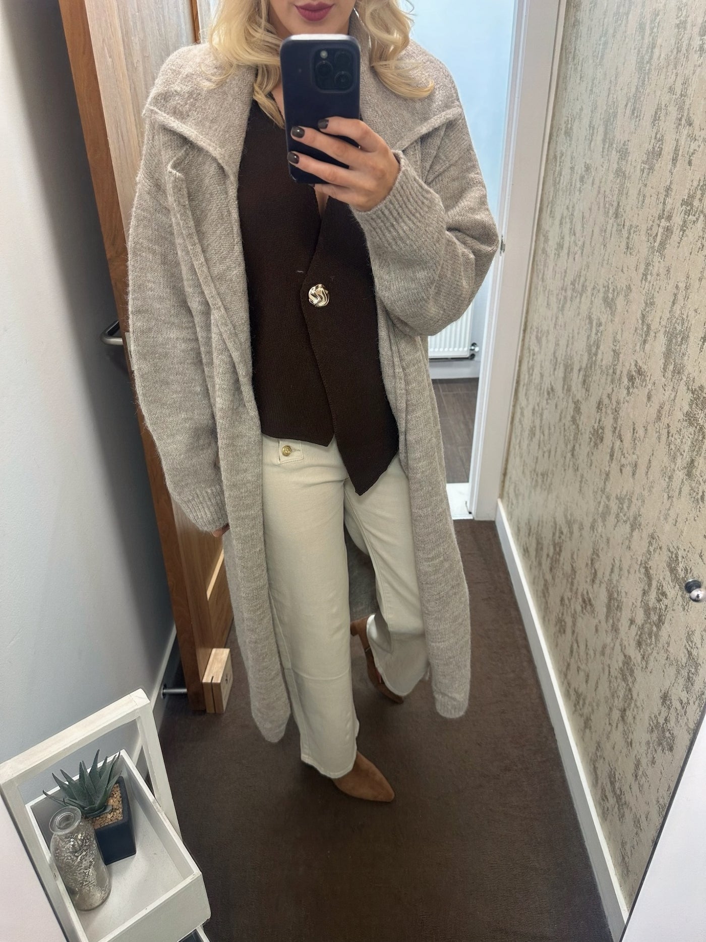 The Zara Longline Knit Cardigan – Taupe