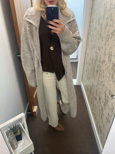 The Zara Longline Knit Cardigan – Taupe