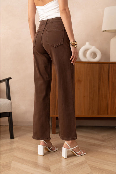 Lara Wide Leg Jeans in Chocolate Brown