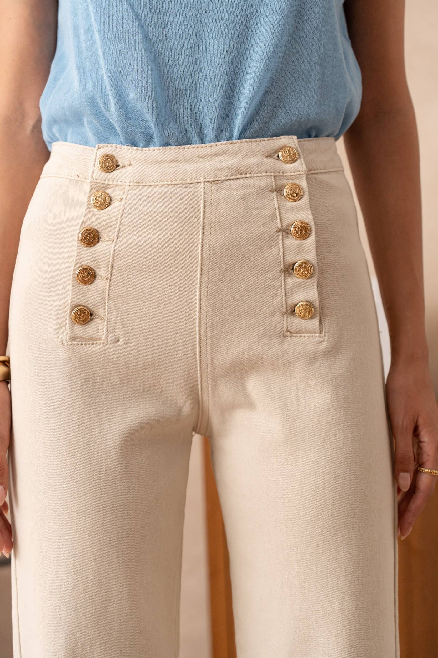 Jean wide-leg with button fly in Off-white