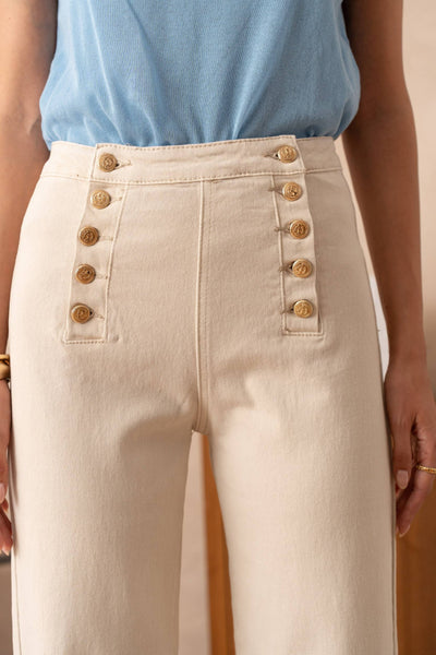Jean wide-leg with button fly in Off-white
