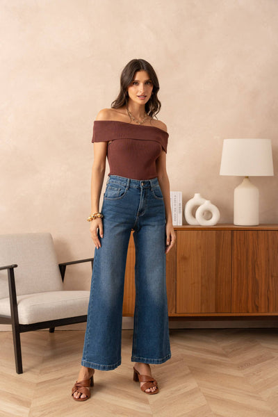 Wide Palazzo Jean in Blue Denim