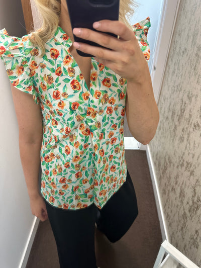 The Elodie Floral Blouse in Green