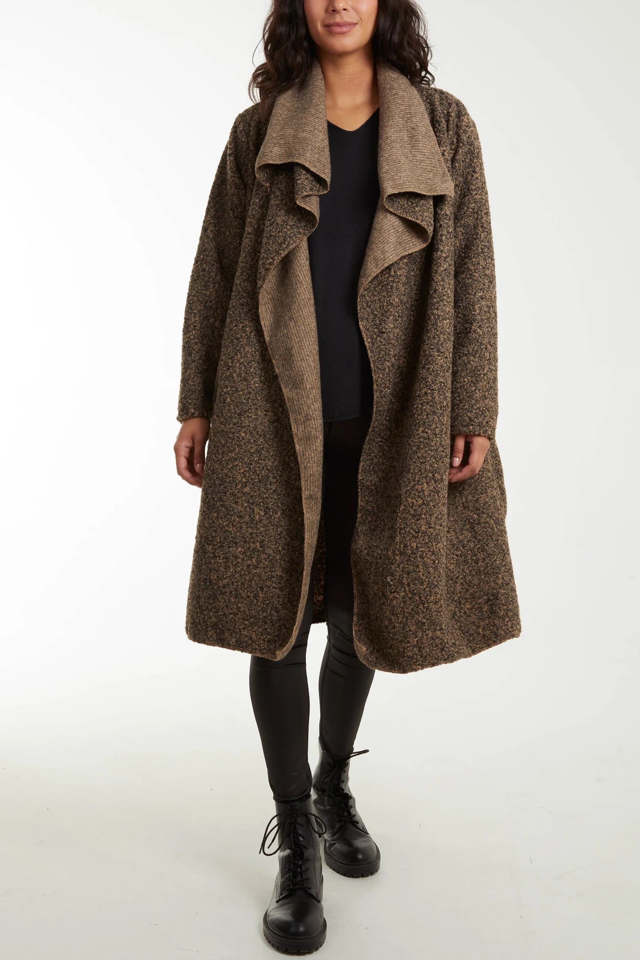 Olivia Two-Tone Waterfall Wool Coat – Brown