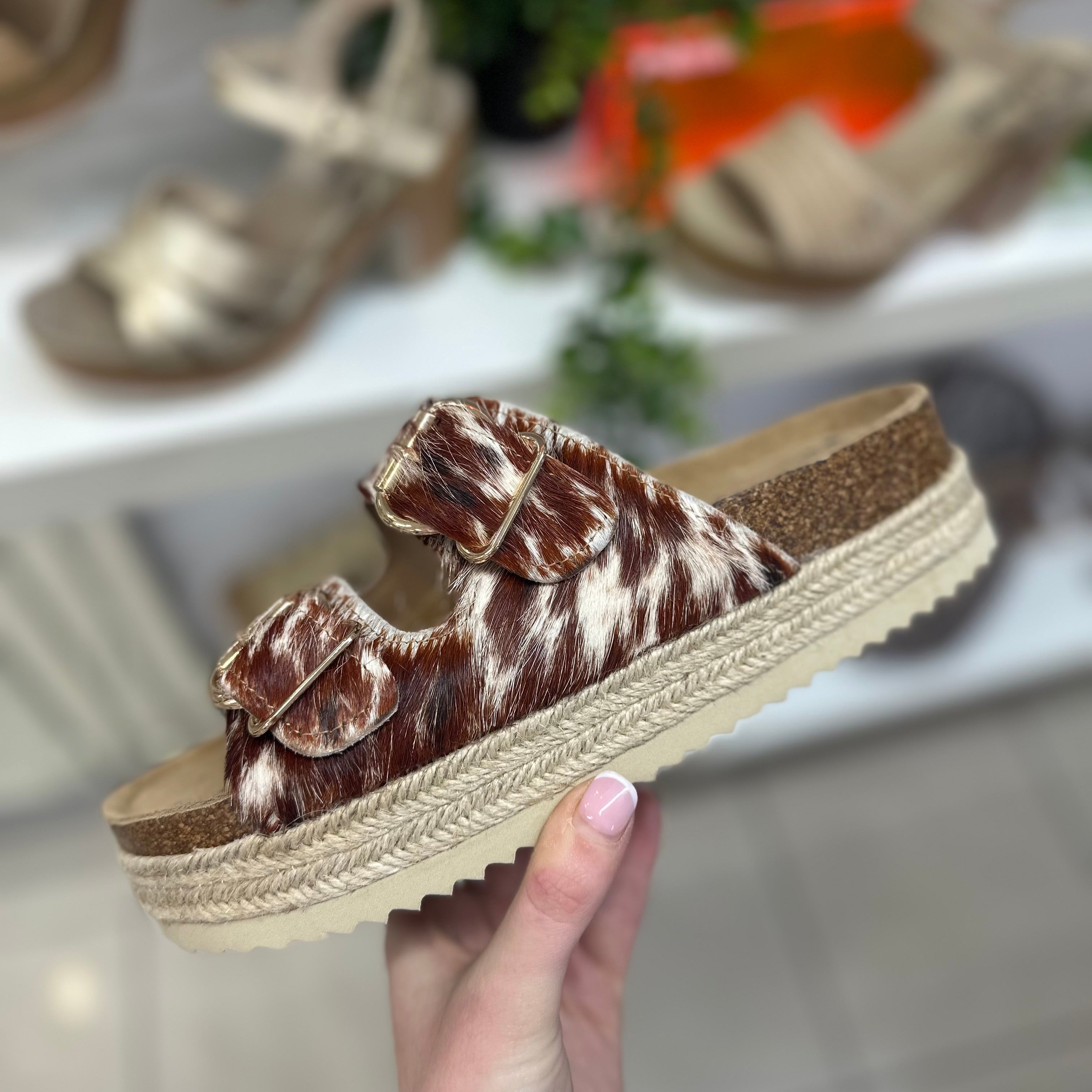 Refresh – Cow Print Leather Sliders – 175013 – Bonita Boutique