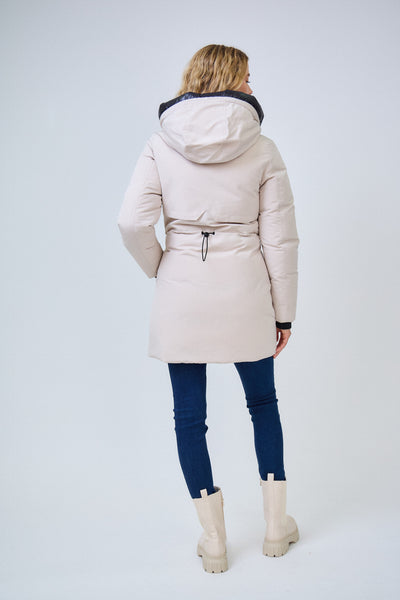 Jenny Padded Coat in Beige with Black Trim