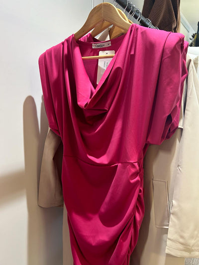 Padded Sleeve Drape Dress in Pink