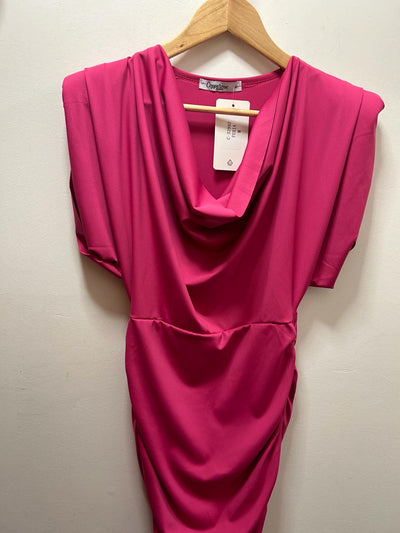 Padded Sleeve Drape Dress in Pink