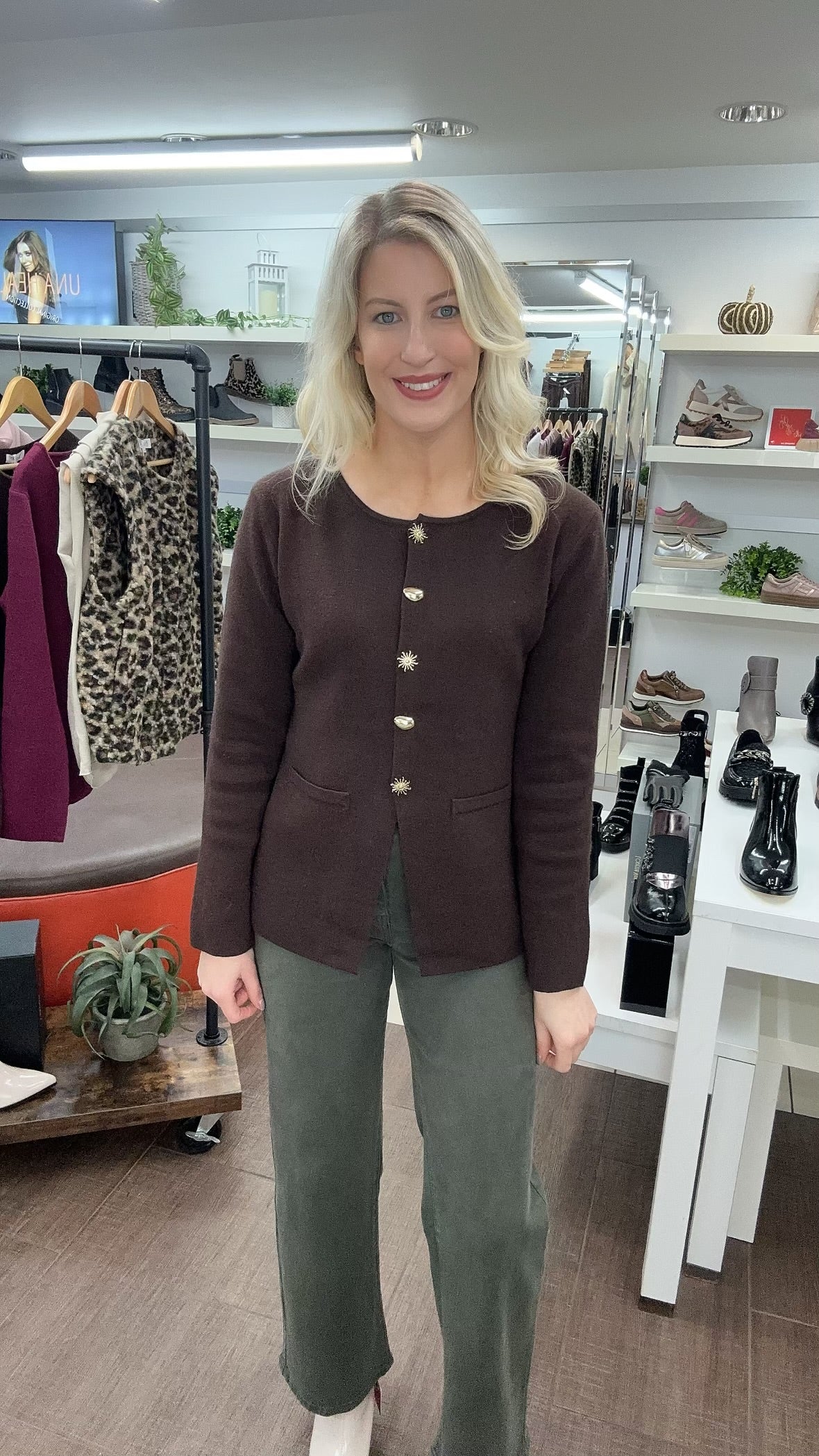 Beatrix Bouclé Cardigan in Coffee