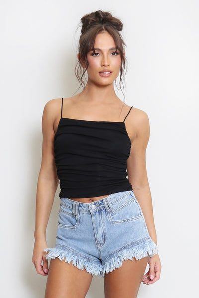 Strappy Ruched Cami Top in Black