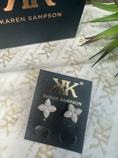 Karen Sampson - Rhodium plated Silver Flower Earrings