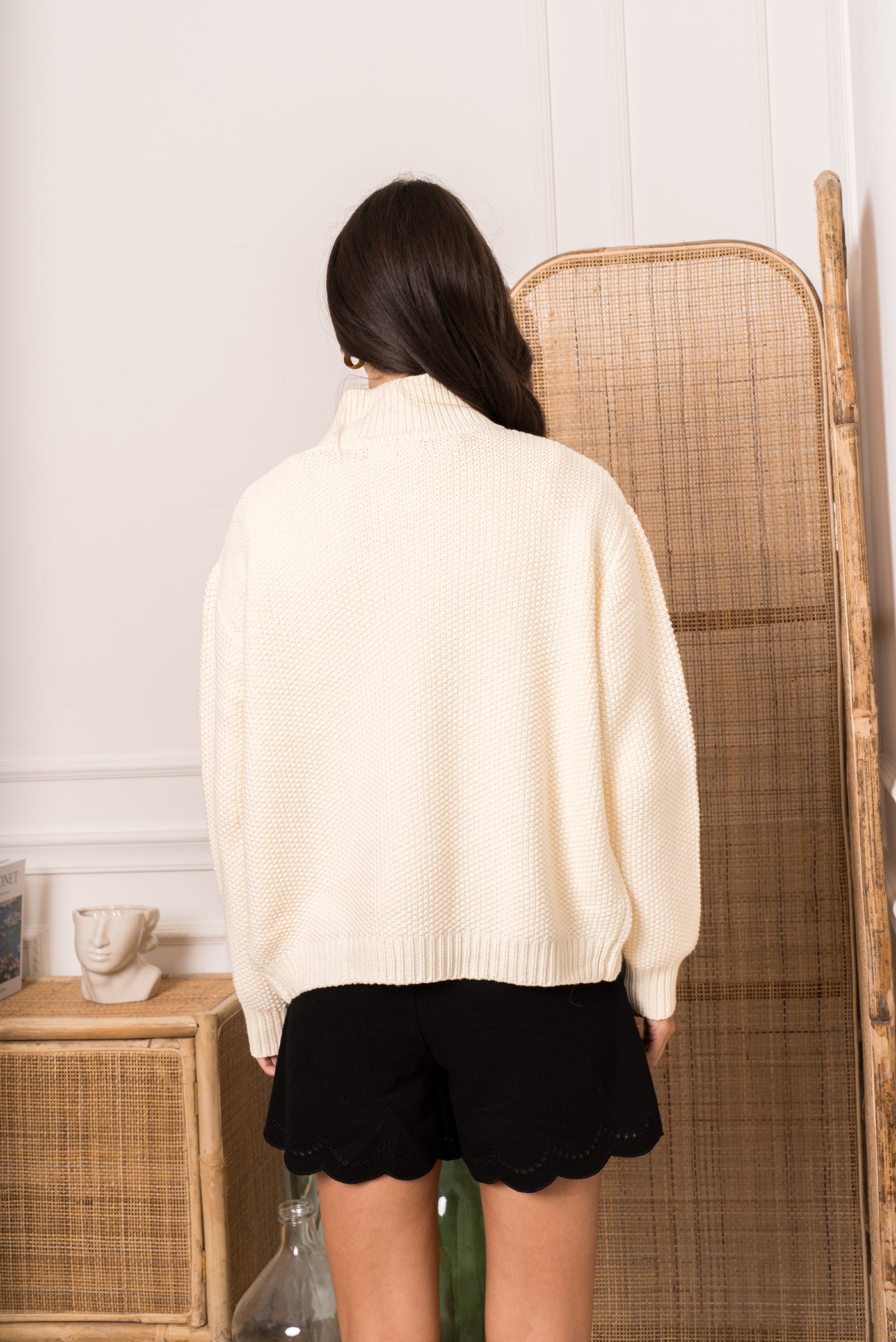 Quinn Pocket Knit Zip-Up in Cream