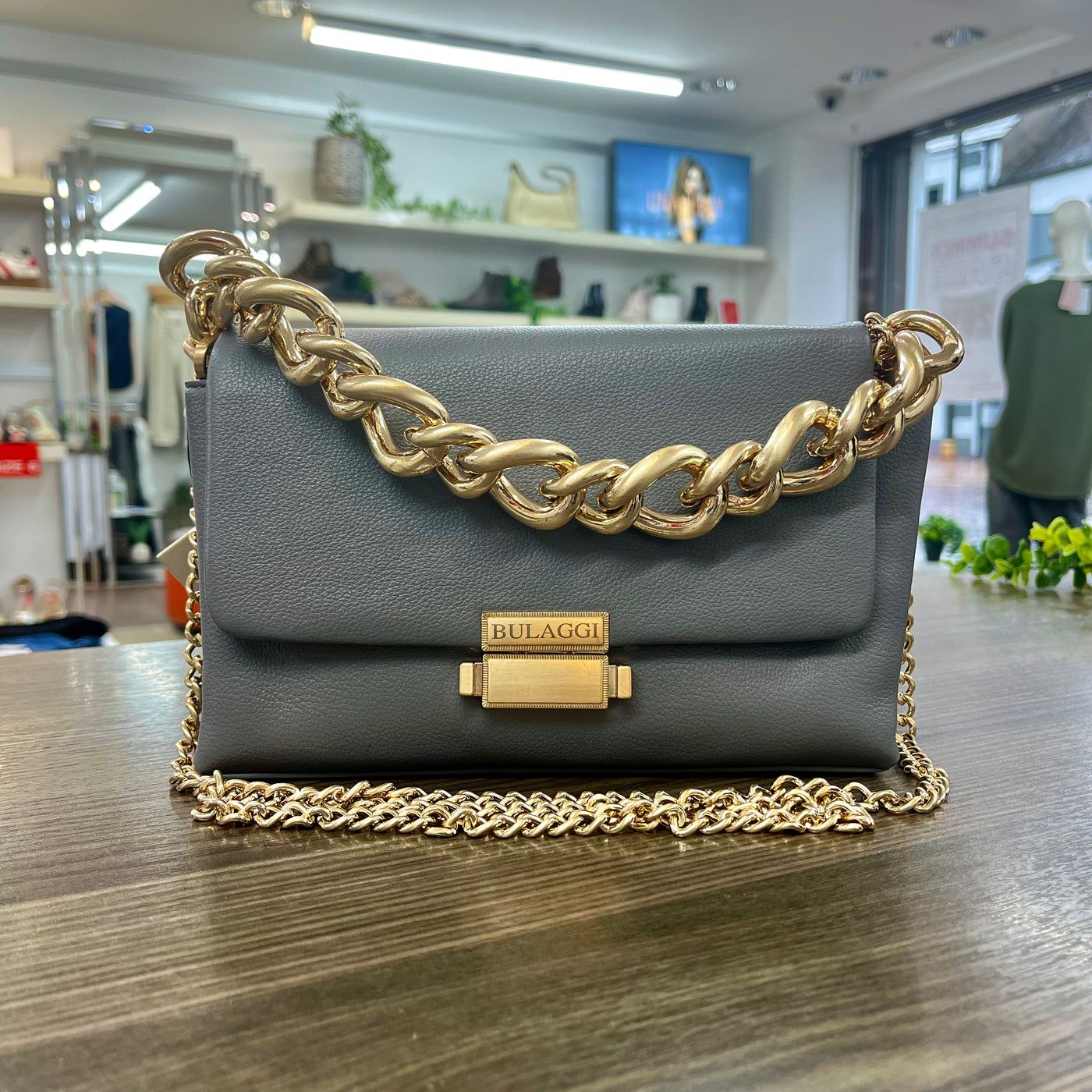 Bulaggi Bag in Grey with Gold Chain Detail