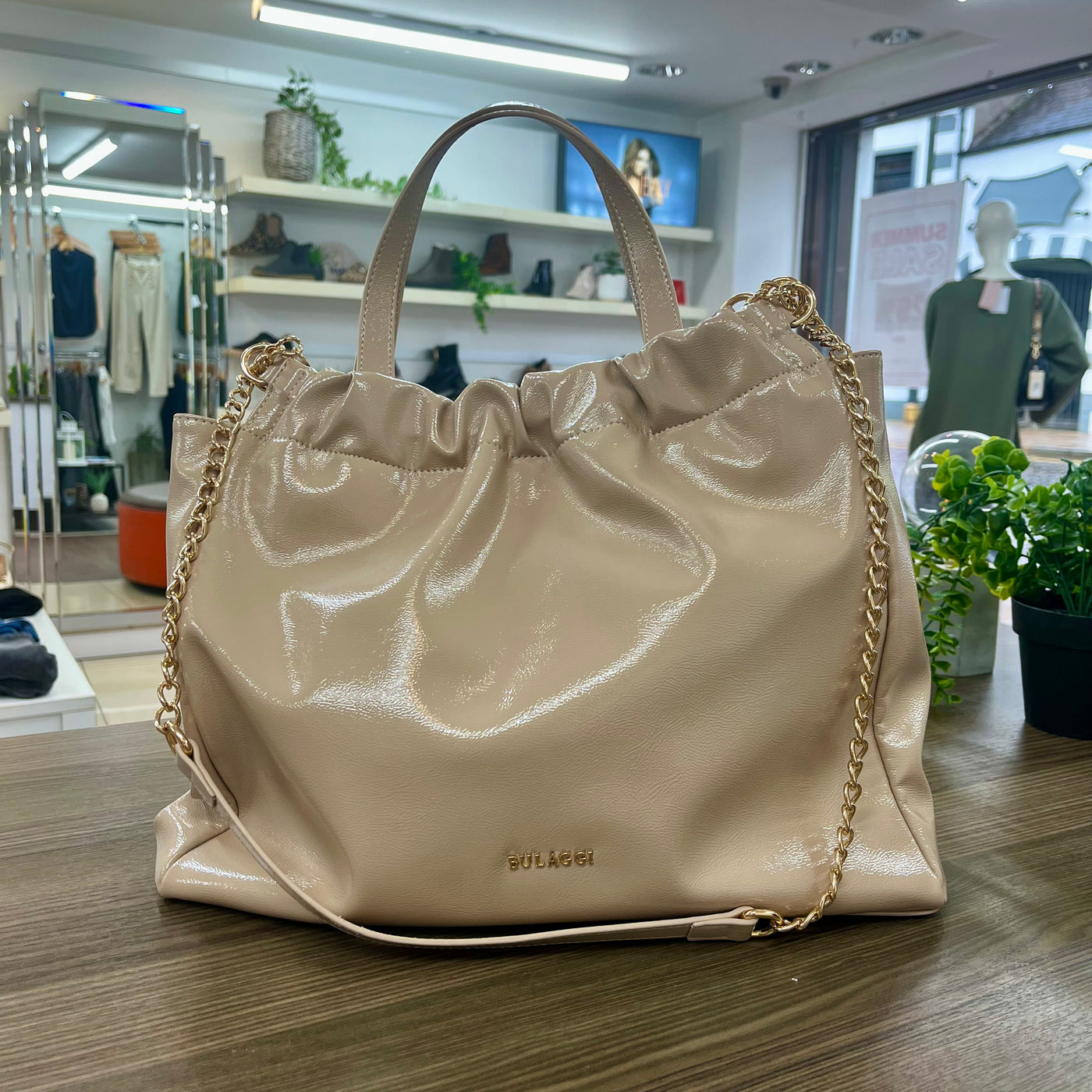Bulaggi Bag in Beige with Gold Chain Detail