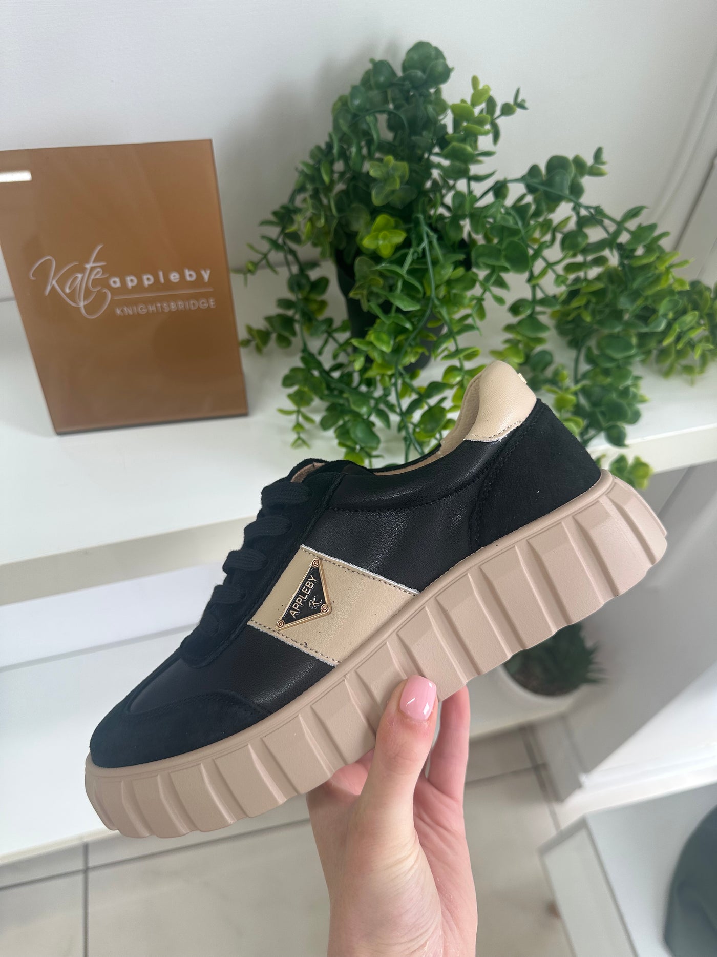 Kate Appleby – Severn Trainer in Black & Beige (Dawson)