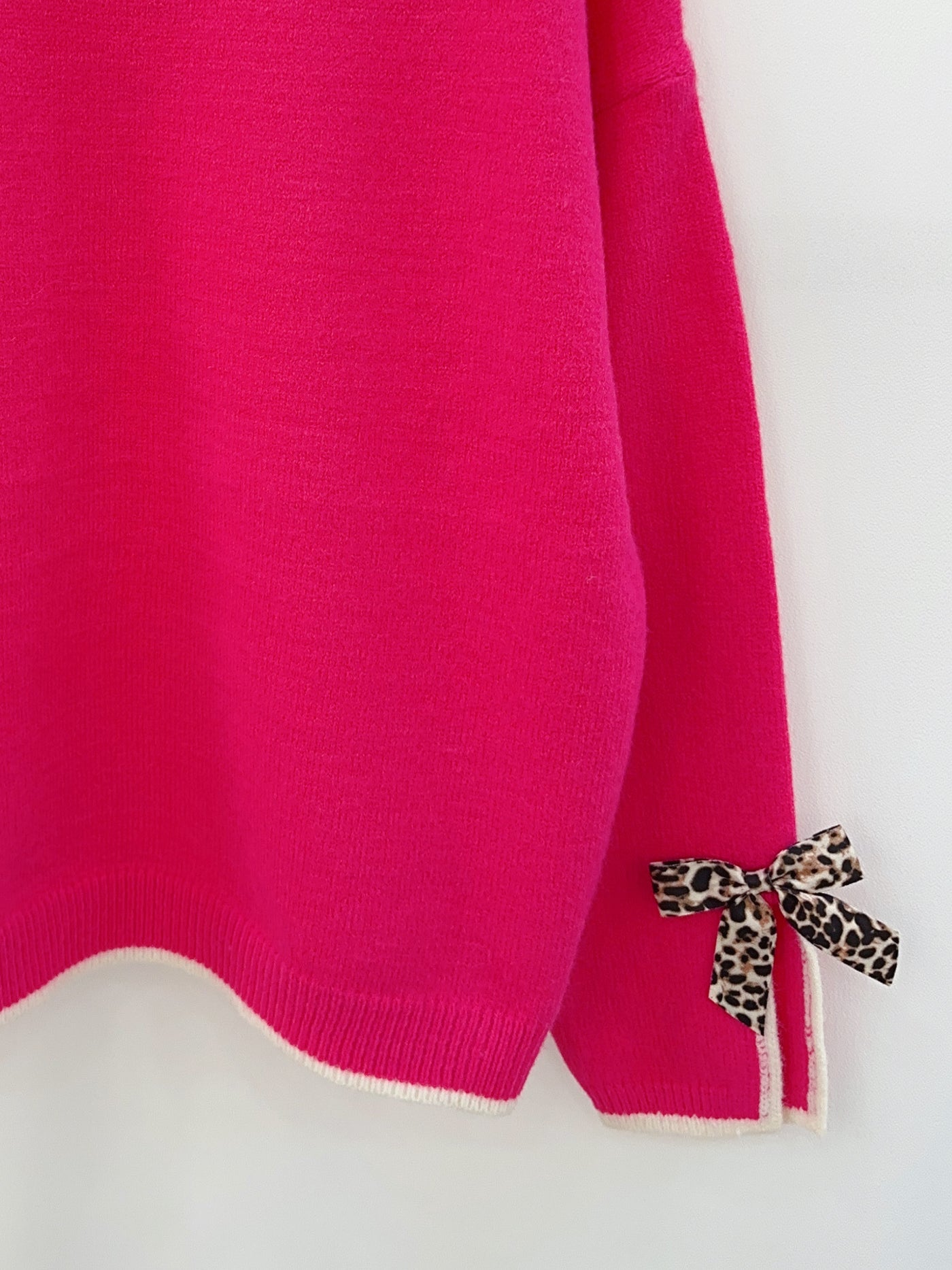 Sophie Jumper in Hot Pink with leopard Bow Detail