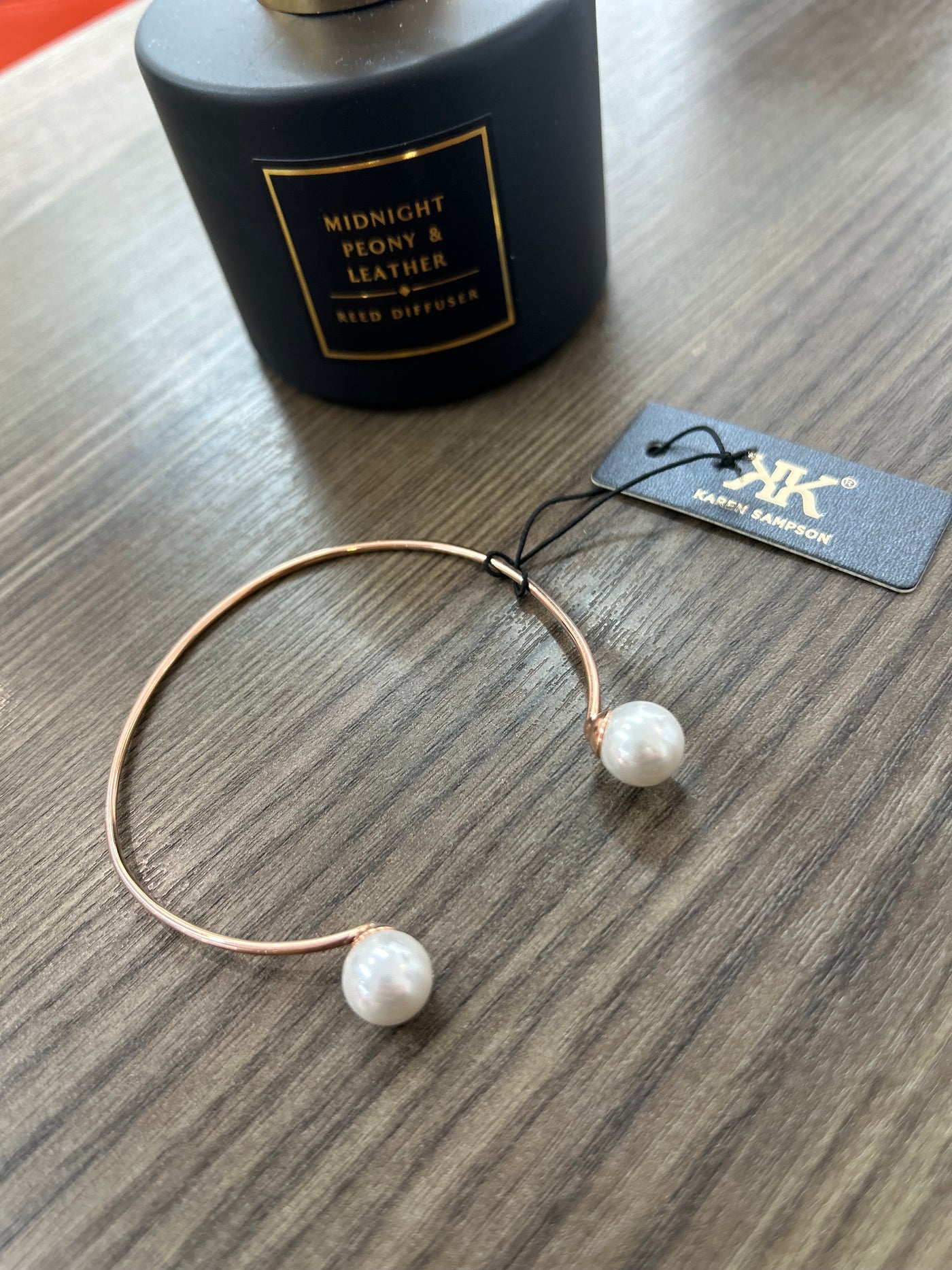 Karen Sampson rose gold bangle with pearl detail