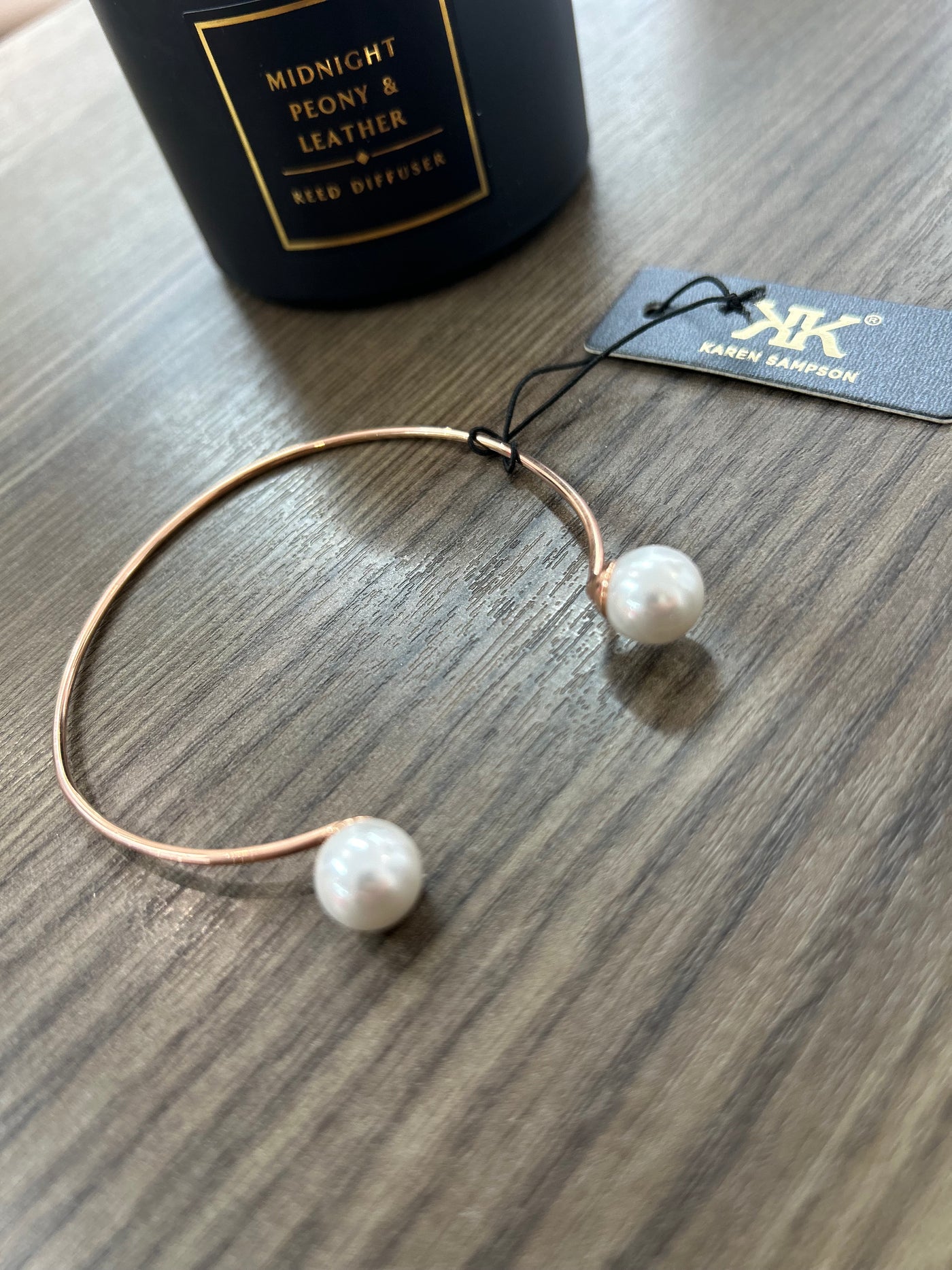 Karen Sampson rose gold bangle with pearl detail