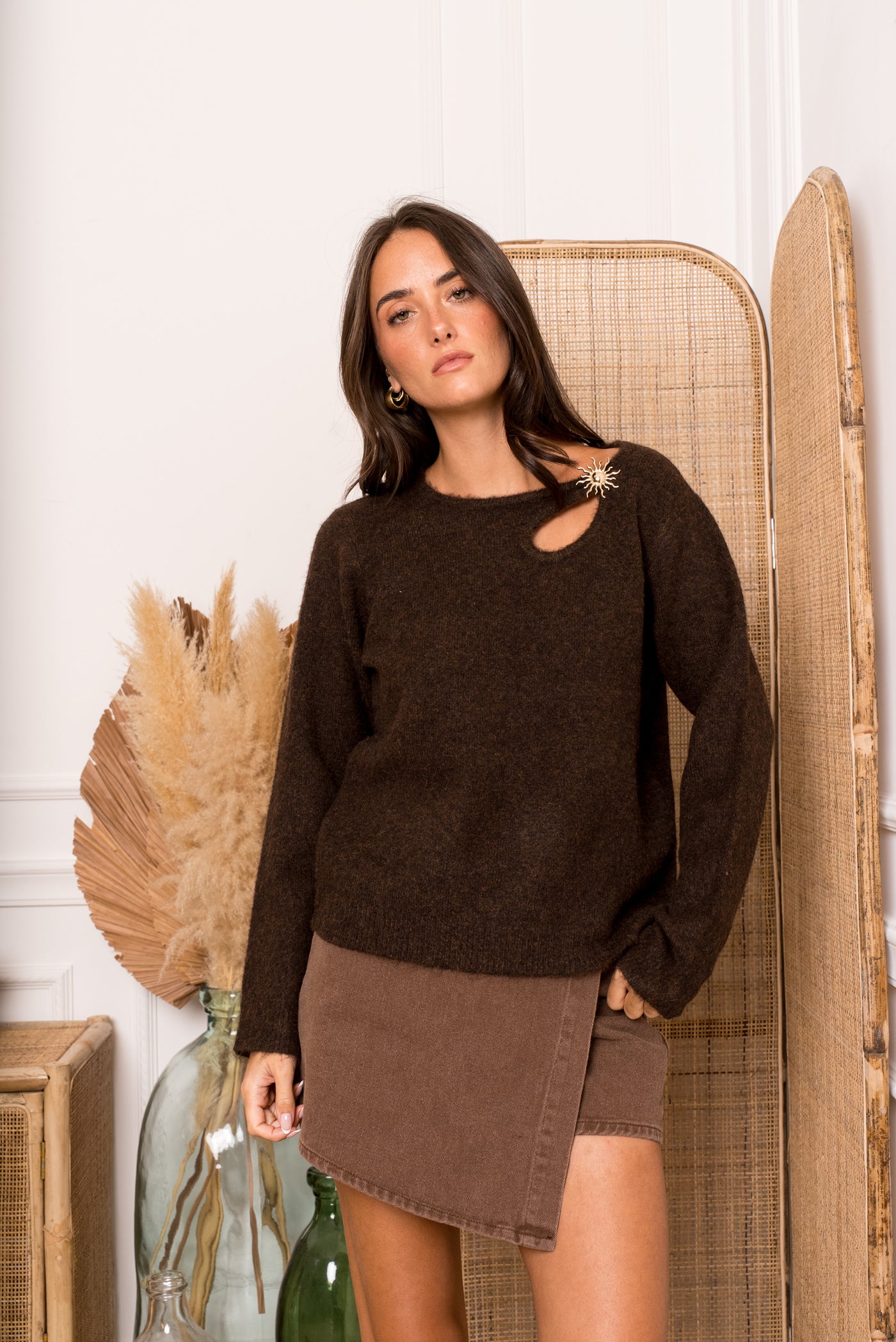 Talia Cut-Out Knit in Chocolate Brown