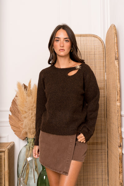 Talia Cut-Out Knit in Chocolate Brown