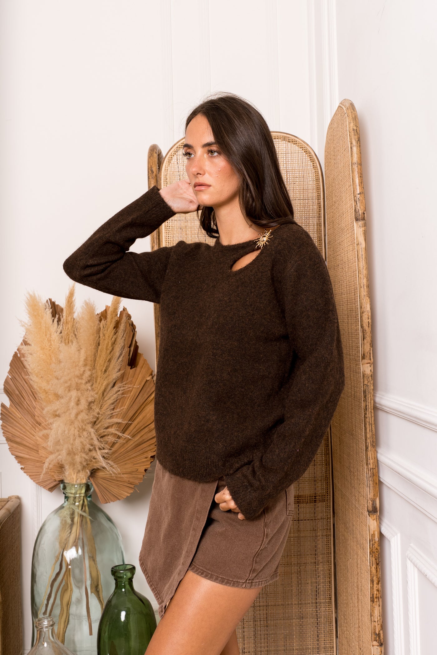 Talia Cut-Out Knit in Chocolate Brown