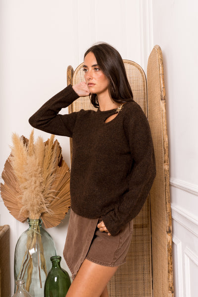 Talia Cut-Out Knit in Chocolate Brown