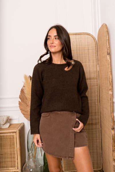 Talia Cut-Out Knit in Chocolate Brown