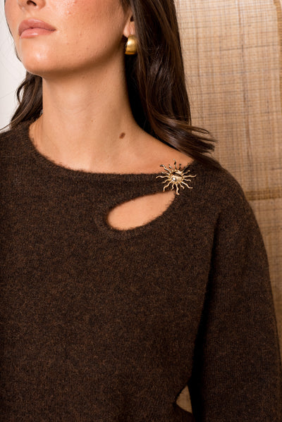 Talia Cut-Out Knit in Chocolate Brown