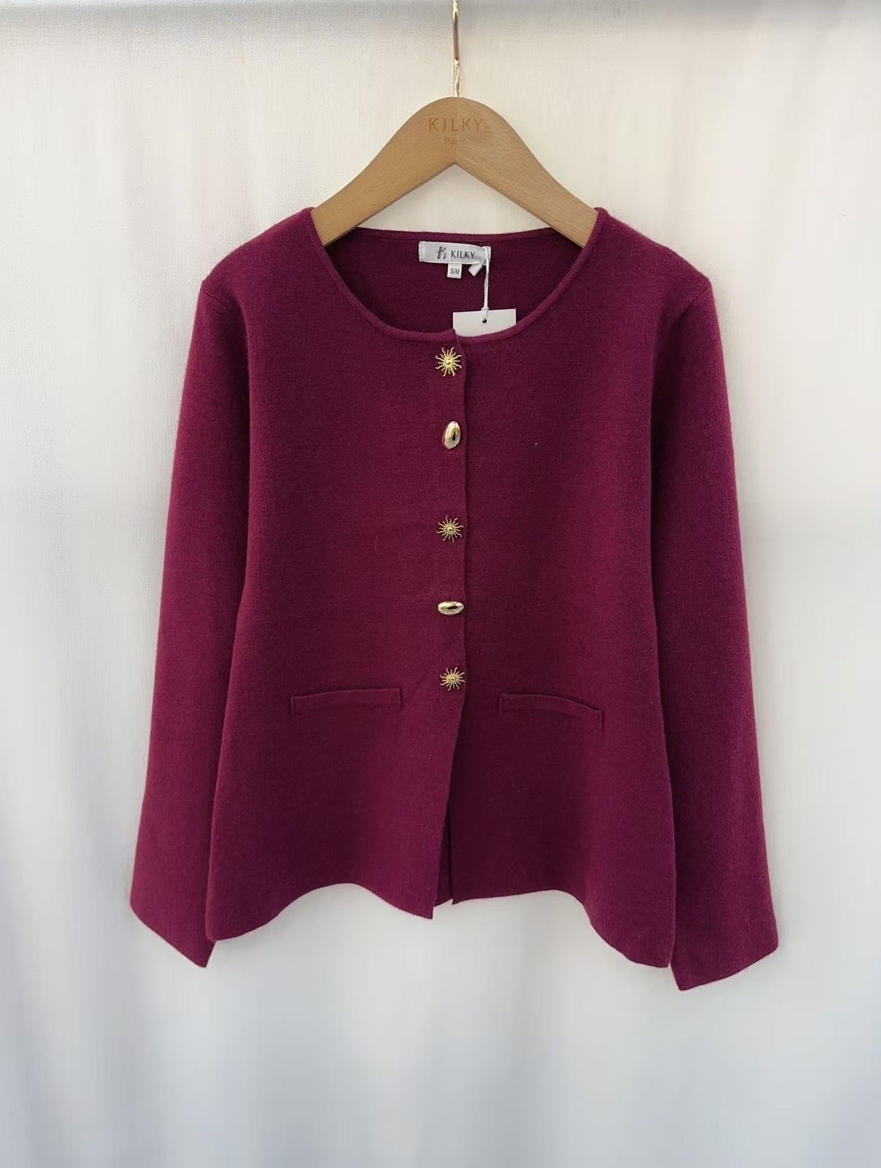 Beatrix Bouclé Cardigan in Bordeaux