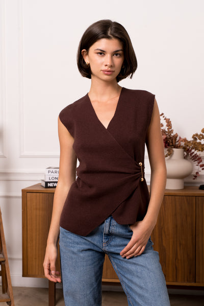Claudia Wrap Knit Top in Coffee