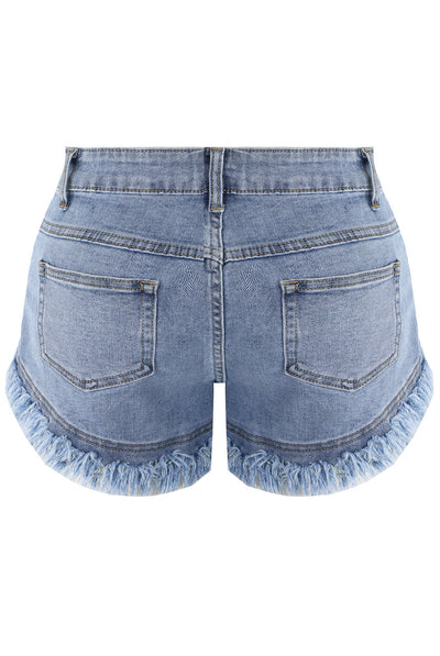 Wash Frayed Hem Denim Shorts in Blue