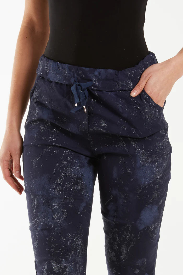 Crushed Glitter Tye Dye Magic Trousers in Navy