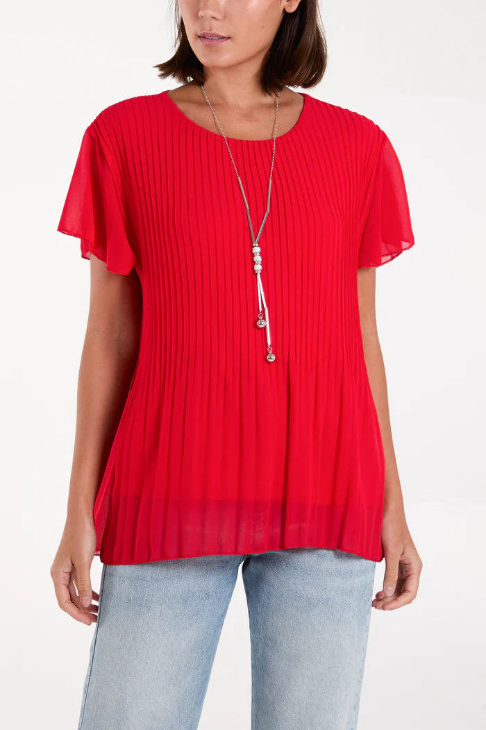 The Nova Necklace Pleated Top in Red