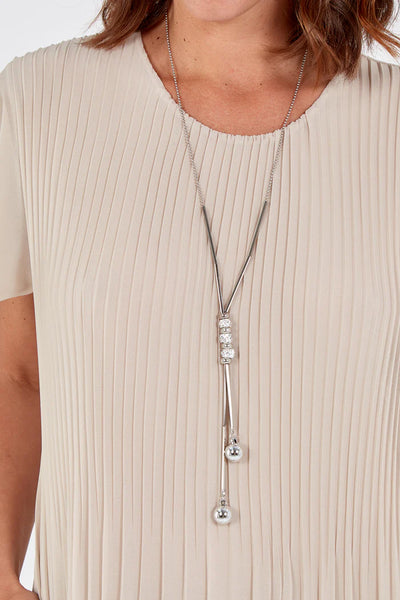 The Nova Necklace Pleated Top in Beige