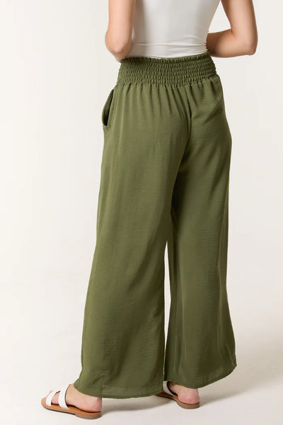 The Mila Elasticated Waist Pocket Wide Leg Trousers in Khaki
