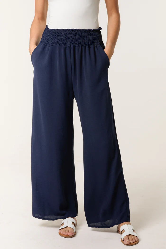The Mila Elasticated Waist Pocket Wide Leg Trousers in Navy