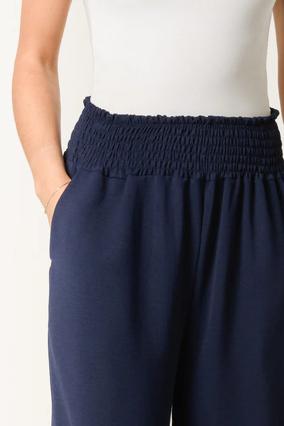 The Mila Elasticated Waist Pocket Wide Leg Trousers in Navy